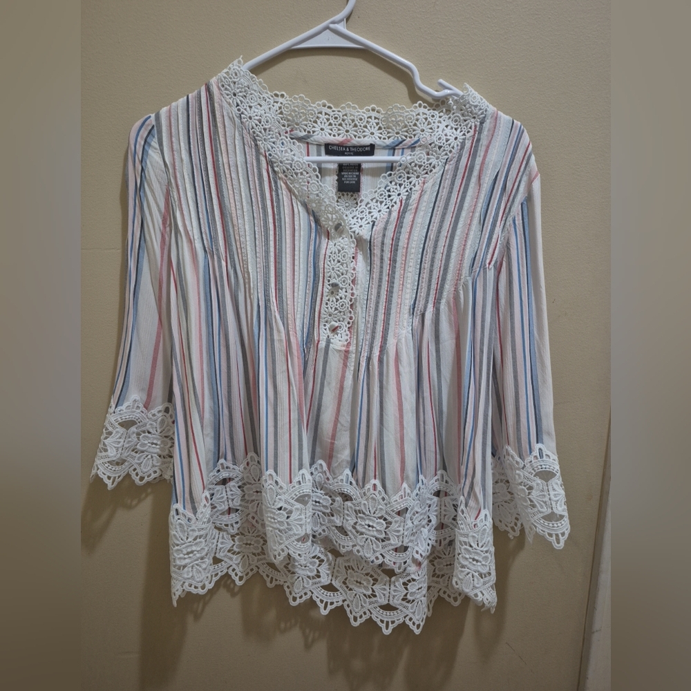 Striped Blouse with Lace Trim